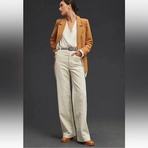 Anthropologie Maeve Ivory Corduroy Wide Leg Full length